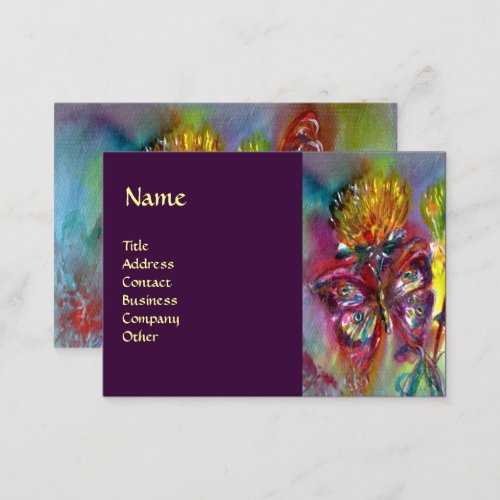 VIBRANT SPARKLING BUTTERFLIES IN BLUEpurple Business Card