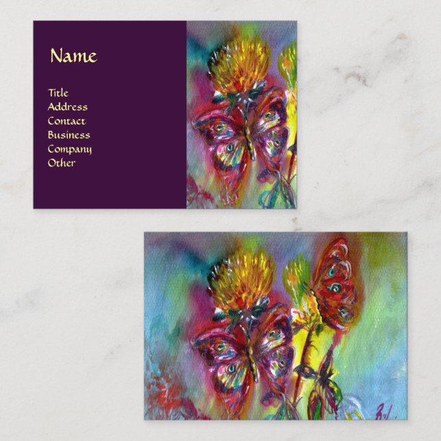 VIBRANT SPARKLING BUTTERFLIES IN BLUE,purple Business Card (Front/Back)