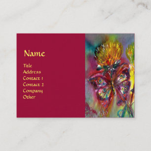 VIBRANT SPARKLING BUTTERFLIES IN BLUE,red Business Card