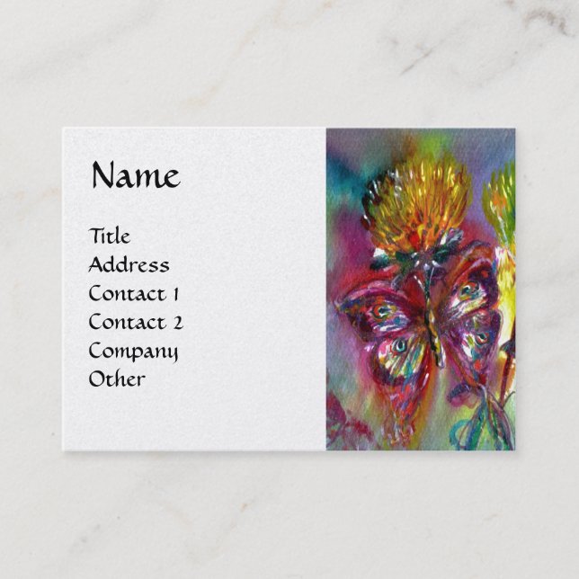 VIBRANT SPARKLING BUTTERFLIES,THISTLES Blue White Business Card (Front)
