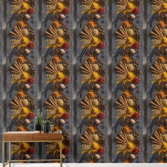 Vibrant Spices on Dark Gray Stone DIY Peel & Stick Wallpaper