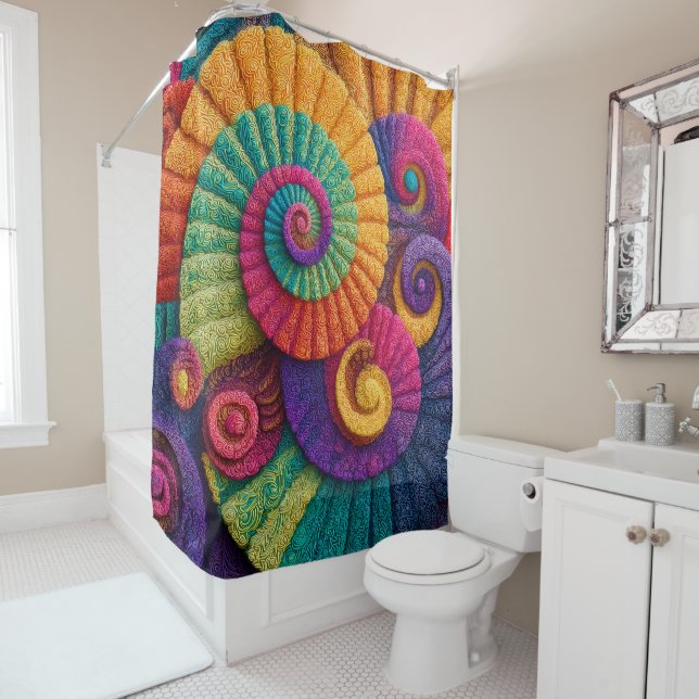 Vibrant Spiral Abstract Patterns Shower Curtain (In Situ)