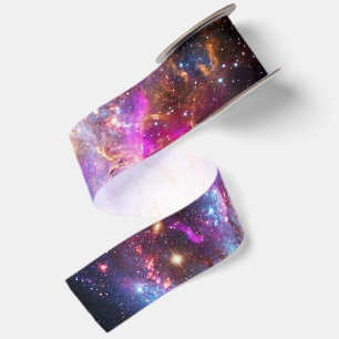 Vibrant Spiral Galaxy & Nebula Space Pattern Satin Ribbon