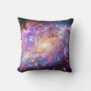 Vibrant Spiral Galaxy & Nebula Space Pattern Throw Pillow