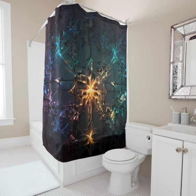 Vibrant Spiral Mandala with Rainbow Hues Shower Curtain (In Situ)