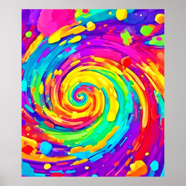 Vibrant Spiral Splash Colors Art Poster (Front)
