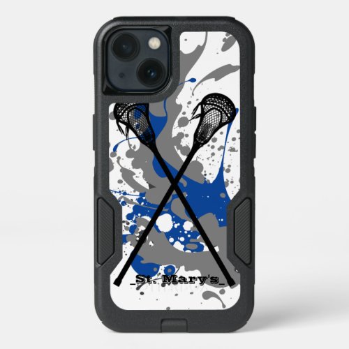 Vibrant Splash Lacrosse Sticks Personalized iPhone 13 Case