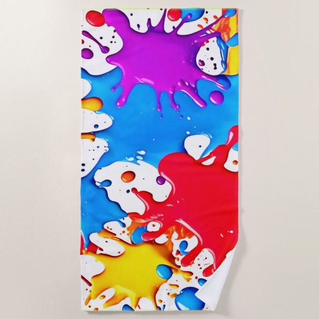 Vibrant Splashes of Neon Colors Beach Towel (Front)
