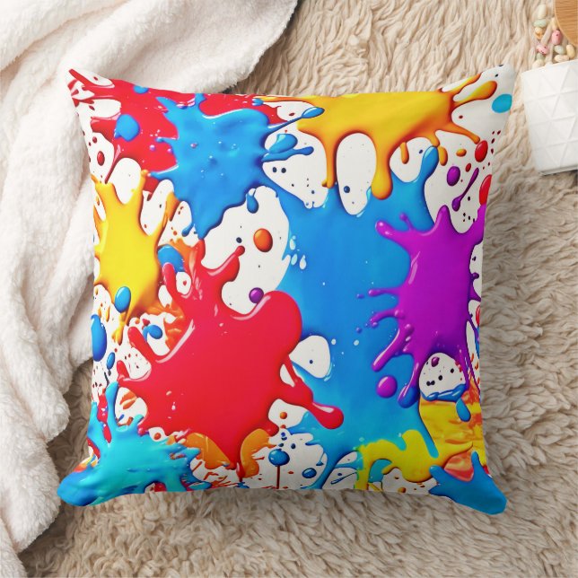 Vibrant Splashes of Neon Colors Throw Pillow (Blanket)