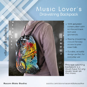 Vibrant Splashy Music Lover's Drawstring Backpack