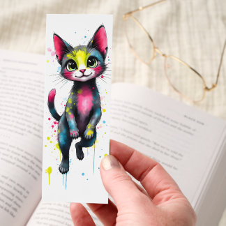 Vibrant Splatter Cat Bookmark Colorful Kitten Art