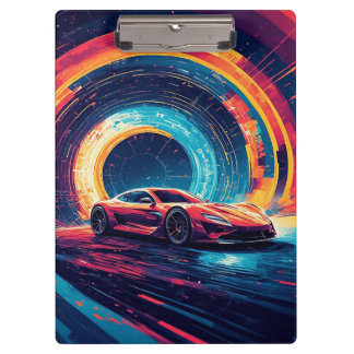 Vibrant Sports Car in a Dynamic Abstract Art Clipboard