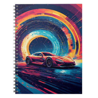 Vibrant Sports Car in a Dynamic Abstract Art Notebook