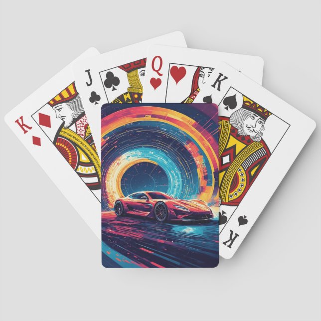 Vibrant Sports Car in a Dynamic Abstract Art Poker Cards (Back)