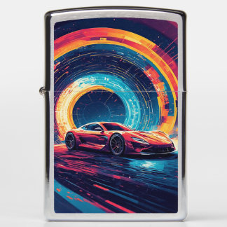Vibrant Sports Car in a Dynamic Abstract Art Zippo Lighter