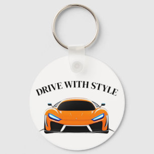 Vibrant Sports Car with Neon Glow Keychain
