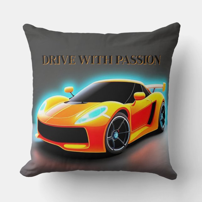 Vibrant Sports Car with Neon Glow Racing Car Throw Pillow (Front)