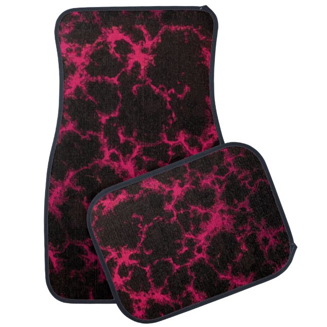 Vibrant Spotted Pink and Black Flames Car Mat (Set)