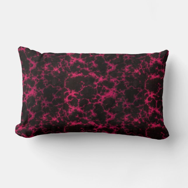 Vibrant Spotted Pink and Black Flames Lumbar Pillow (Front)