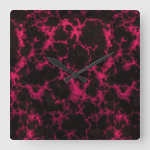 Vibrant Spotted Pink and Black Flames No Digits Square Wall Clock