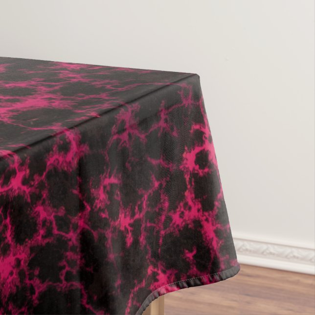 Vibrant Spotted Pink and Black Flames Tablecloth (In Situ)