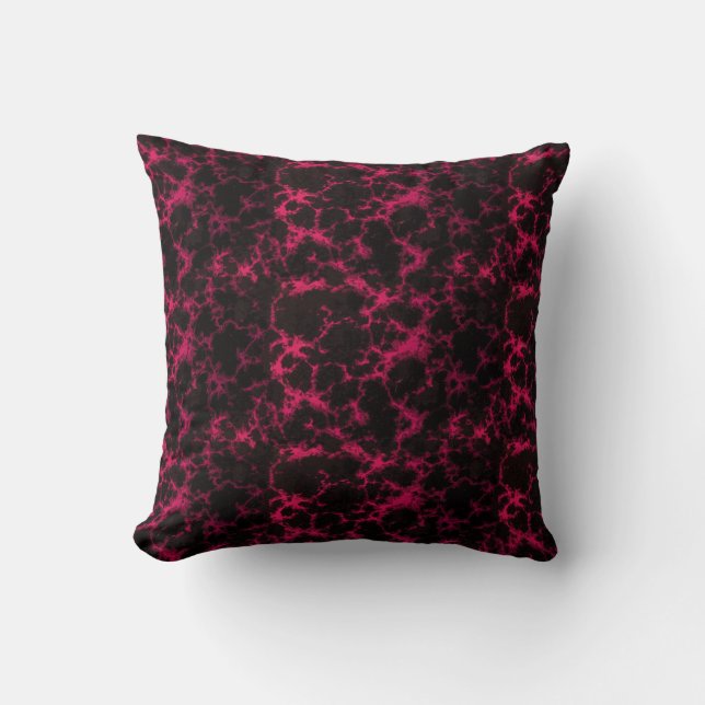 Vibrant Spotted Pink and Black Flames Throw Pillow (Front)