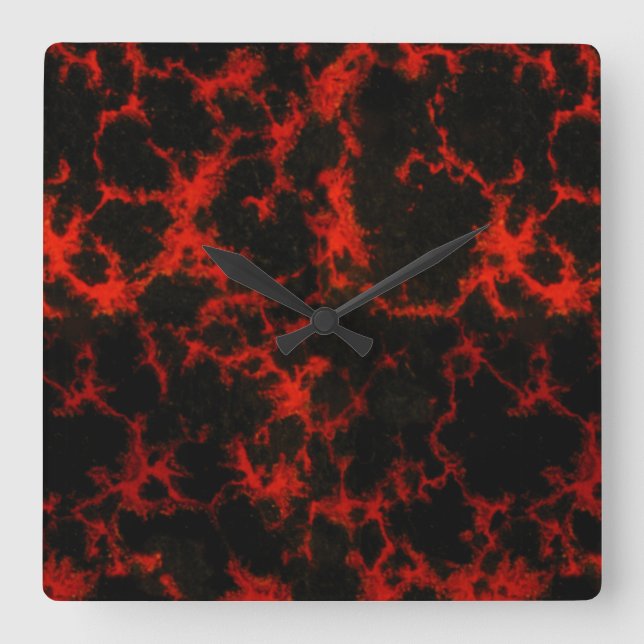 Vibrant Spotted Red and Black Flames No Digits Square Wall Clock (Front)