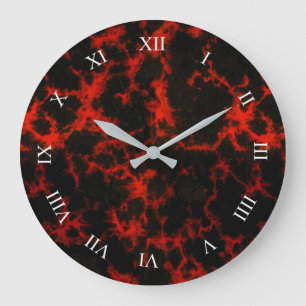 Vibrant Spotted Red and Black Flames Roman Digits Large Clock