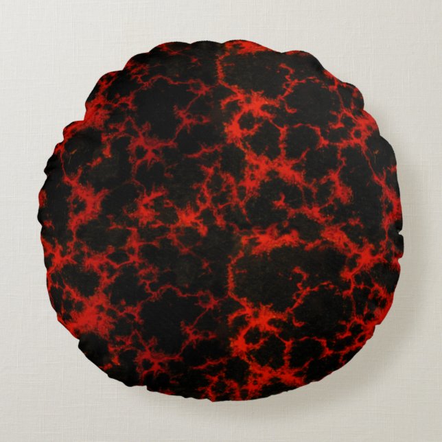 Vibrant Spotted Red and Black Flames Round Pillow (Front)