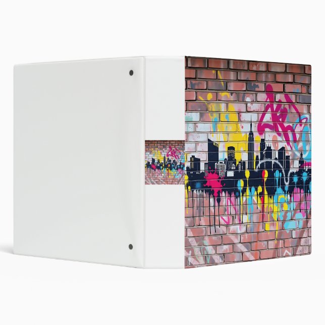 Vibrant Spray-Painted City Skyline 3 Ring Binder (Background)