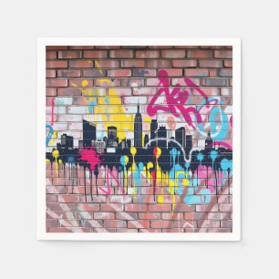 Vibrant Spray-Painted City Skyline Napkins