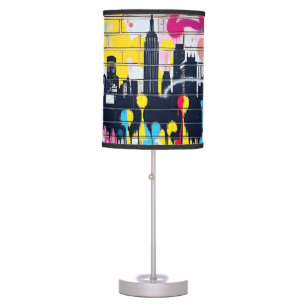 Vibrant Spray-Painted City Skyline Table Lamp