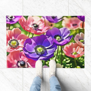Vibrant Spring Anemone Blooms Design Doormat