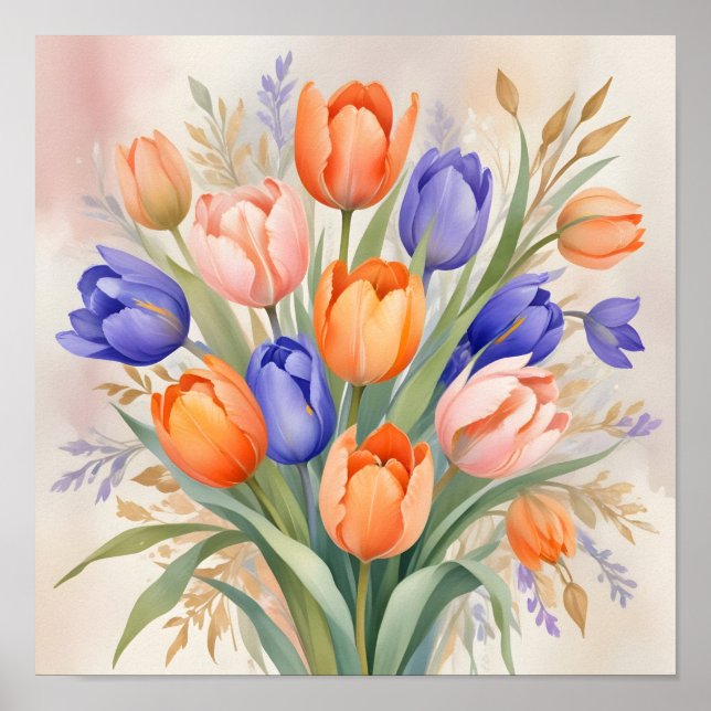 Vibrant Spring Bouquet - Tulips in Full Bloom Poster (Front)