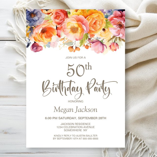 Vibrant Spring Floral 50th Birthday Party Invitation (Creator Uploaded)