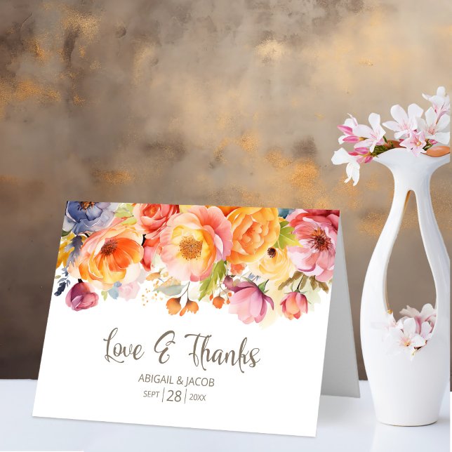 Vibrant Spring Floral Love and Thanks Wedding Thank You Card (Creator Uploaded)
