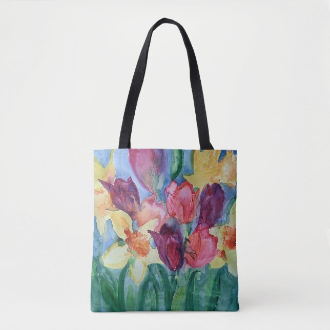 Vibrant Spring Flower Painting Tote Bag (Front)