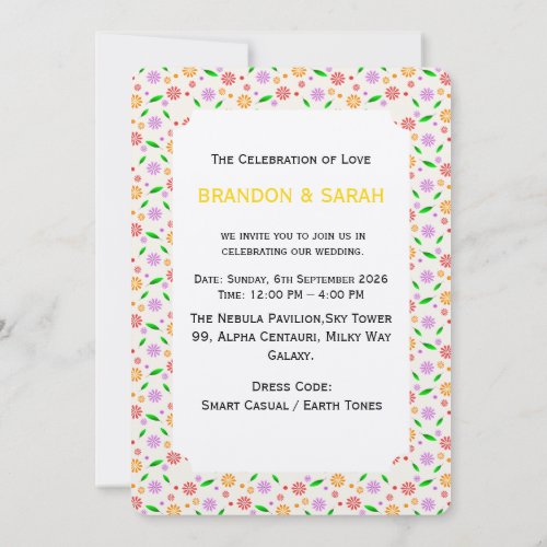 Vibrant Spring Flowers and Leaves Invitation