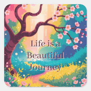 Vibrant Spring Path under Blooming Cherry Blossoms Square Sticker