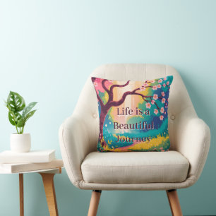 Vibrant Spring Path under Blooming Cherry Blossoms Throw Pillow