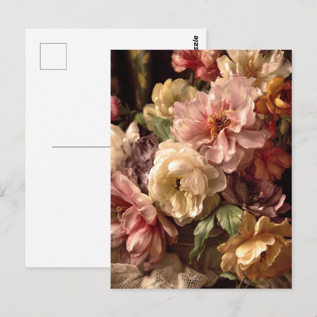 Vibrant Spring Peony Vintage Arrangement Postcard (Front/Back)