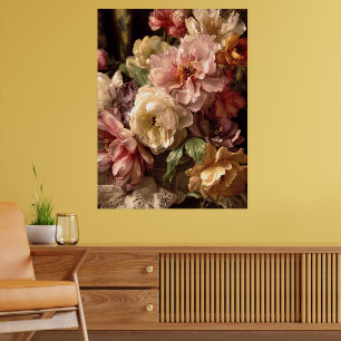 Vibrant Spring Peony Vintage Arrangement Poster