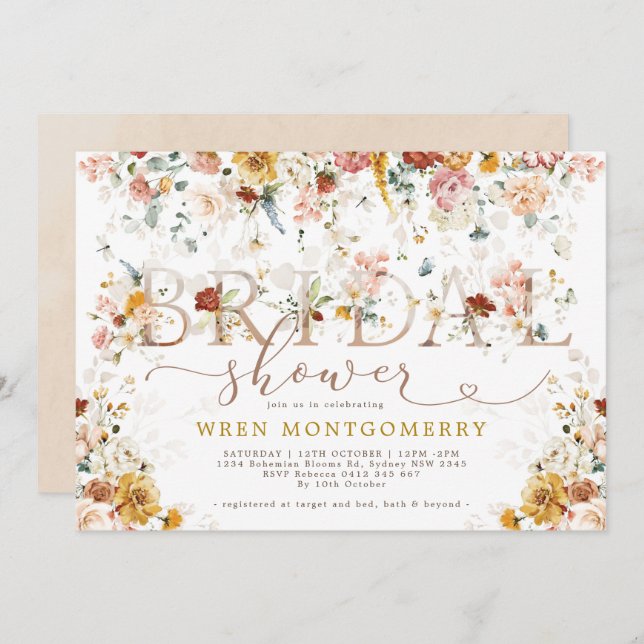 Vibrant Spring Wildflower Garden Bridal Shower Invitation (Front/Back)