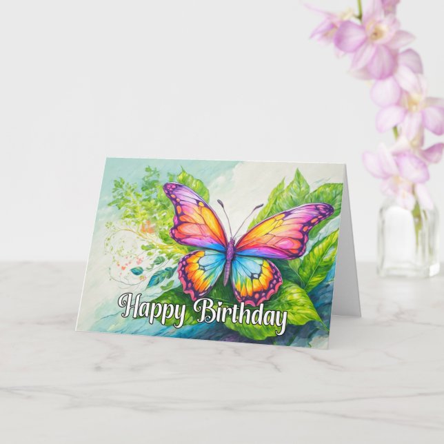 Vibrant Springtime Butterfly Happy Birthday Card (Orchid)