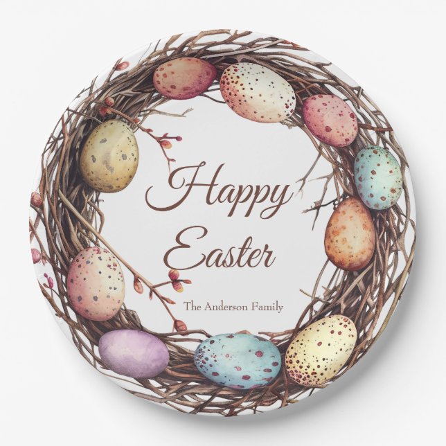 Vibrant Springtime Egg Nest Easter Brunch Paper Plates (Front)