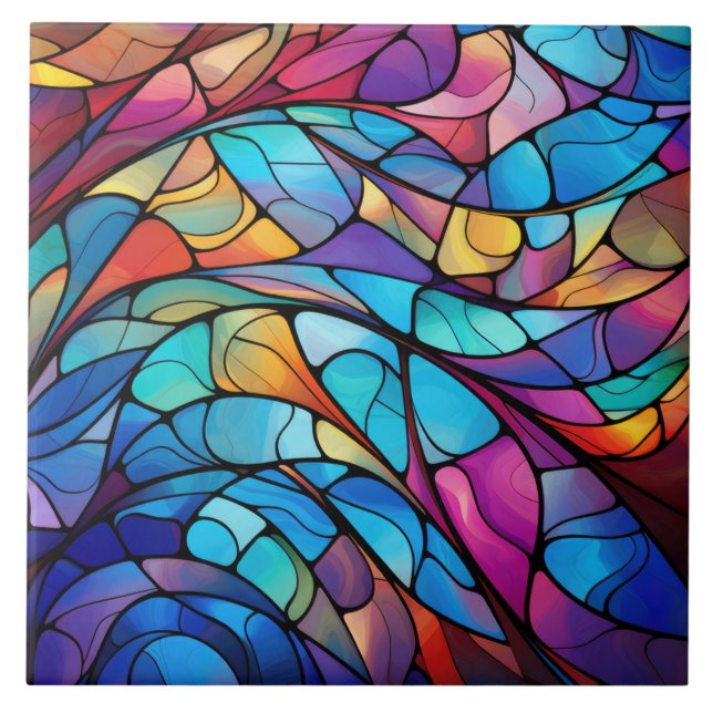 Vibrant Stained Glass Abstract Ceramic Tile (Front)