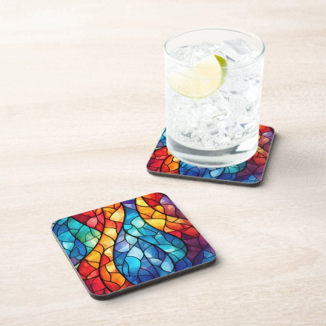 Vibrant Stained Glass Abstract Hard Plastic  Beverage Coaster (Right Side)