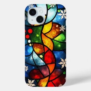 Vibrant Stained Glass Abstract Holiday Winter Art iPhone 15 Case