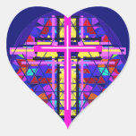 Vibrant Stained Glass Christian Cross. Heart Sticker at Zazzle