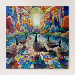 Vibrant Stained Glass Cityscape Jigsaw Puzzle